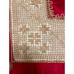 Colcha Antigua Seda Roja Bordado Filipino Vintage Siglo XIX