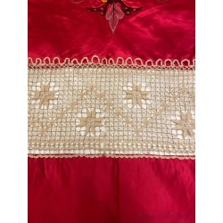 Colcha Antigua Seda Roja Bordado Filipino Vintage Siglo XIX