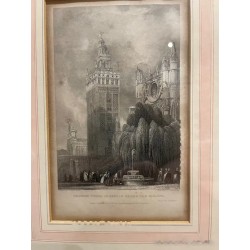 Grabado Vintage Catedral Sevilla Giralda Arte Arquitectónico Histórico