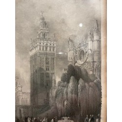 Grabado Vintage Catedral Sevilla Giralda Arte Arquitectónico Histórico
