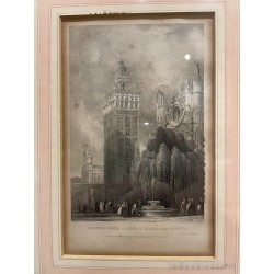 Grabado Vintage Catedral Sevilla Giralda Arte Arquitectónico Histórico