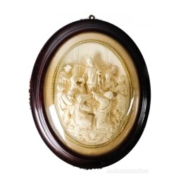 Placa Religiosa Última Cena Tallada en Espuma de Mar Arte Siglo XIX