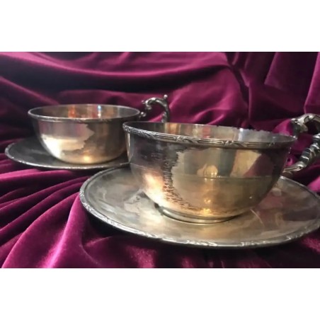 Par de Tazas Vintage Alpaca Plateada Estilo Elegante Servicio de Mesa
