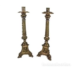 Candelabros Religiosos Vintage Metal Patinado Estilo Neoclásico