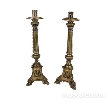 Candelabros Religiosos Vintage Metal Patinado Estilo Neoclásico