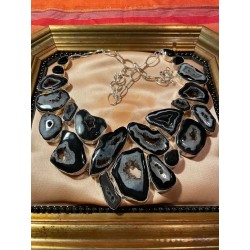 Collar Gargantilla Plata Ágatas Geoda Diseño Contemporáneo
