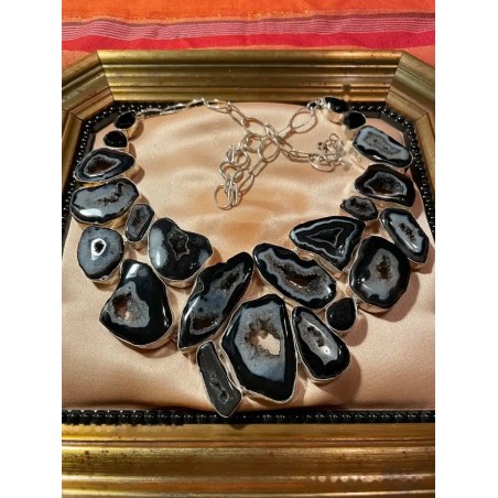 Collar Gargantilla Plata Ágatas Geoda Diseño Contemporáneo