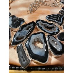 Collar Gargantilla Plata Ágatas Geoda Diseño Contemporáneo