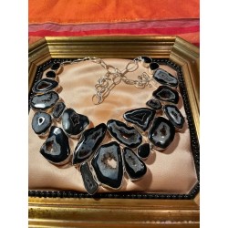 Collar Gargantilla Plata Ágatas Geoda Diseño Contemporáneo