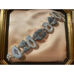 Pulsera Plata Ágatas Naturales Diseño Artesanal Contemporáneo