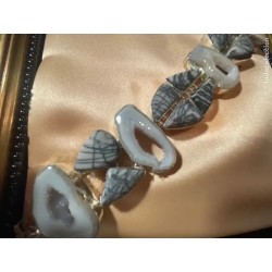 Pulsera Plata Ágatas Naturales Diseño Artesanal Contemporáneo