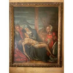 Pintura Religiosa Descendimiento Óleo Flamenco Siglo XVI Arte Sacro