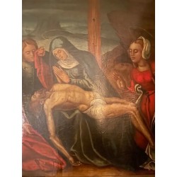 Pintura Religiosa Descendimiento Óleo Flamenco Siglo XVI Arte Sacro