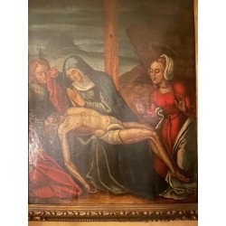 Pintura Religiosa Descendimiento Óleo Flamenco Siglo XVI Arte Sacro