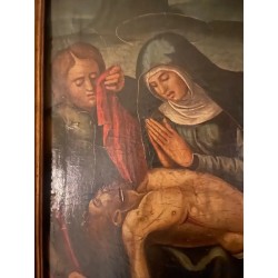Pintura Religiosa Descendimiento Óleo Flamenco Siglo XVI Arte Sacro