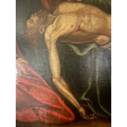Pintura Religiosa Descendimiento Óleo Flamenco Siglo XVI Arte Sacro