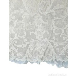 Colcha Encaje Mecánico Crudo Mediados S.XX - Tejido Floral Vintage 204x256cm