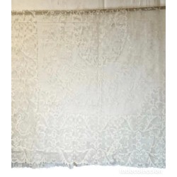 Colcha Encaje Mecánico Crudo Mediados S.XX - Tejido Floral Vintage 204x256cm