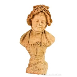 Busto Terracota Joven con Sombrero S.XX - Escultura Firmada G.Omerth 43cm