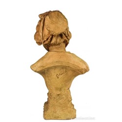 Busto Terracota Joven con Sombrero S.XX - Escultura Firmada G.Omerth 43cm