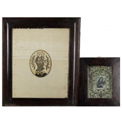 Arte Religioso Vintage - Dos Bordados Enmarcados de Iconografía Religiosa